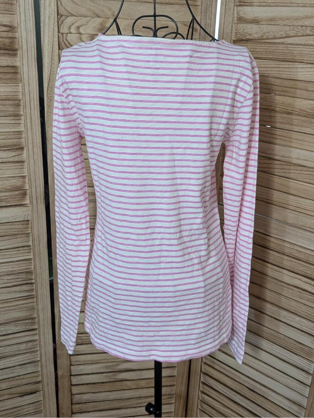 J. CREW Pink And WhiteLong Sleeve "Artist T" Top Size Small